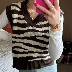 Brown zebra print sweater vest